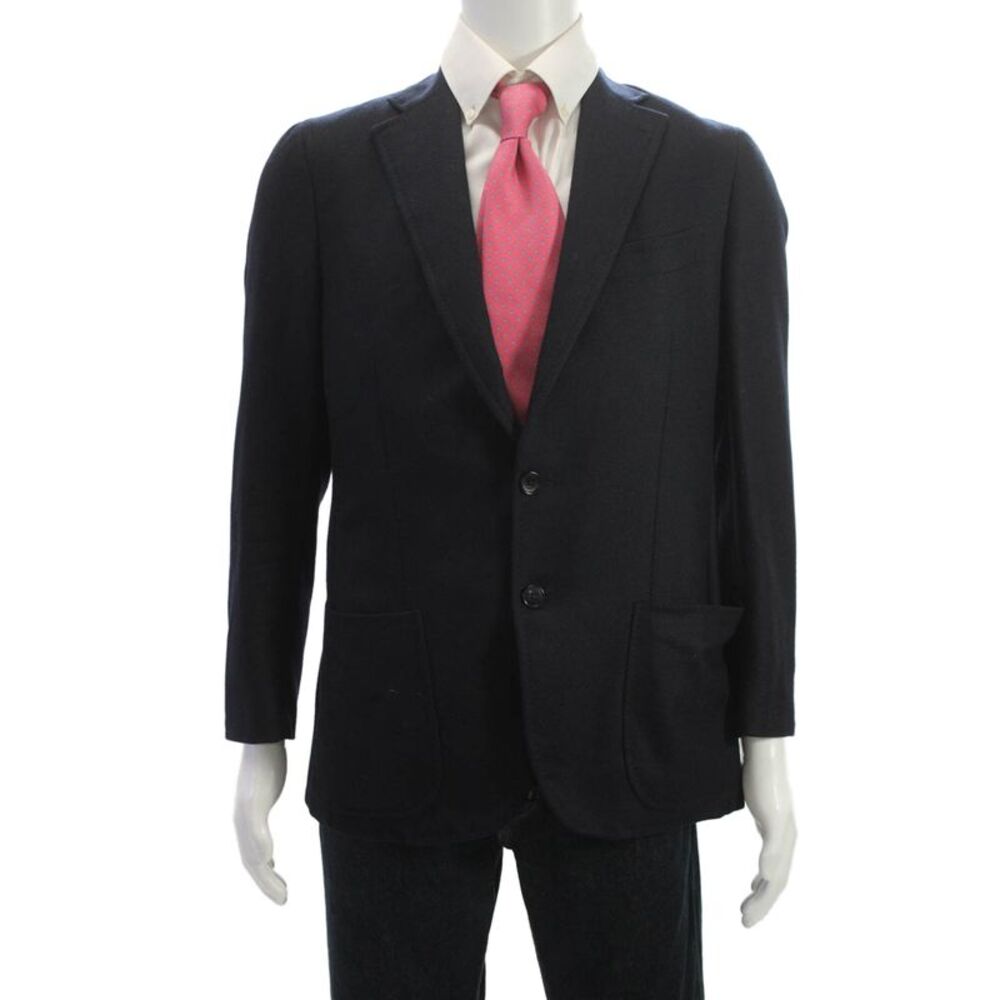 Isaia Napoli Mens Blue Wool Blazer Buttoned Size 50